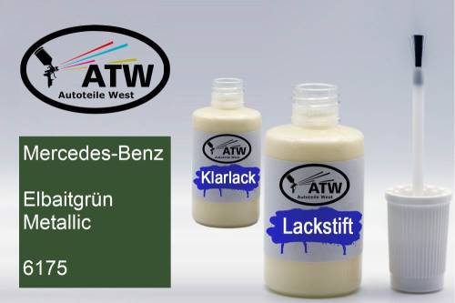 Mercedes-Benz, Elbaitgrün Metallic, 6175: 20ml Lackstift + 20ml Klarlack - Set, von ATW Autoteile West.